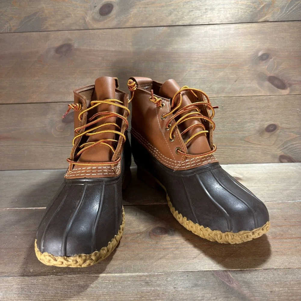 LL Bean duck boots Mens size 9 shoes Brown Leather Waterproof Lace Up rain